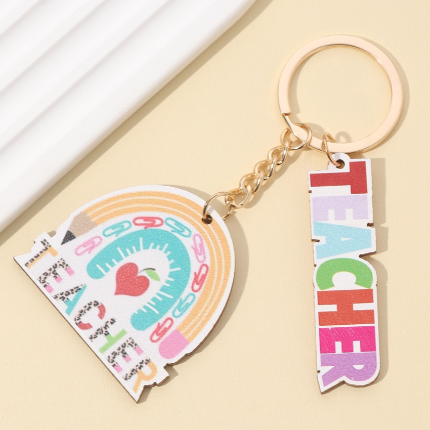 Wood Material Modern Style Letter Wood Teachers' Day Unisex Keychain