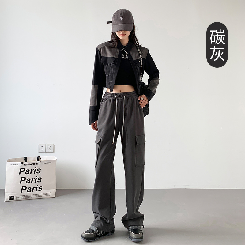 Pantalones de deporte casuales primavera-verano de mujer 2025 nuevo estilo de cintura alta suelta Harlan pantalones rectos de calzado americano pantalones de trabajo para mujeres