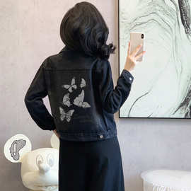 复古镶钻牛仔外套女2026春秋季新款高街水洗做旧宽松休闲牛仔夹克