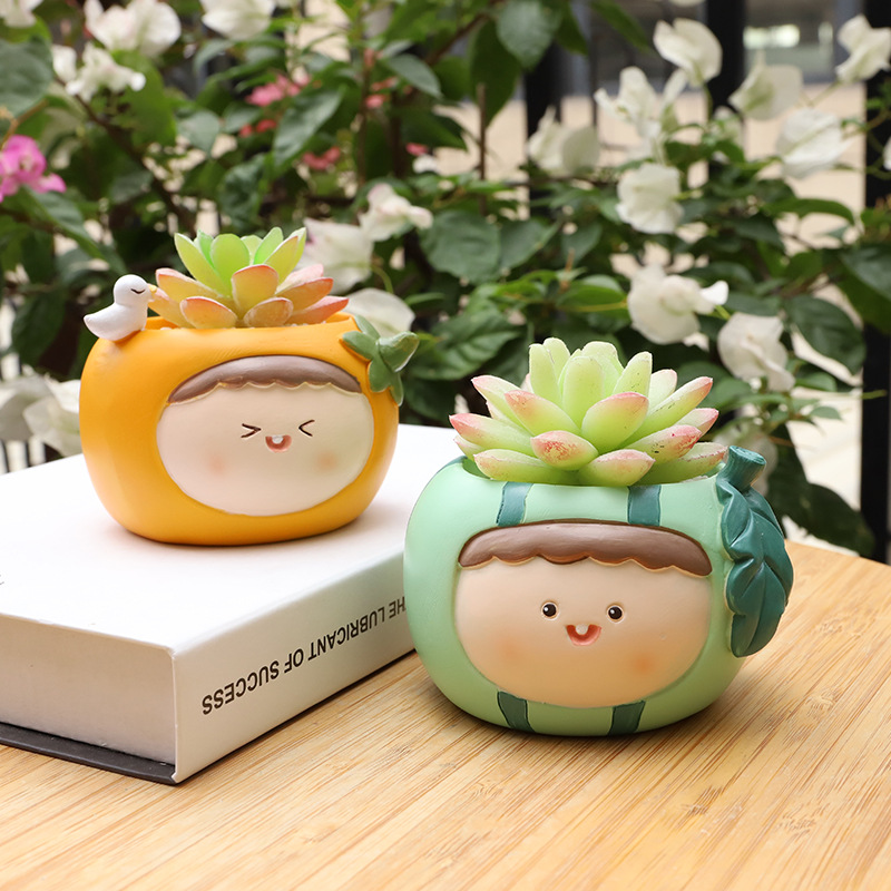 Chậu Cây Resin Chậu cây mọng nước mini resin hoạt hình, chậu để bàn trang trí nhà, văn phòng và sân vườn (RG-127)