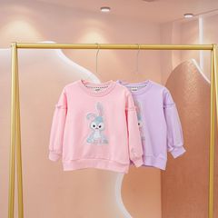 Girls' Cotton Han Style Round Neck Sweatshirt Cartoon 2024 Spring New Baby Girl Trendy Top Spring Style