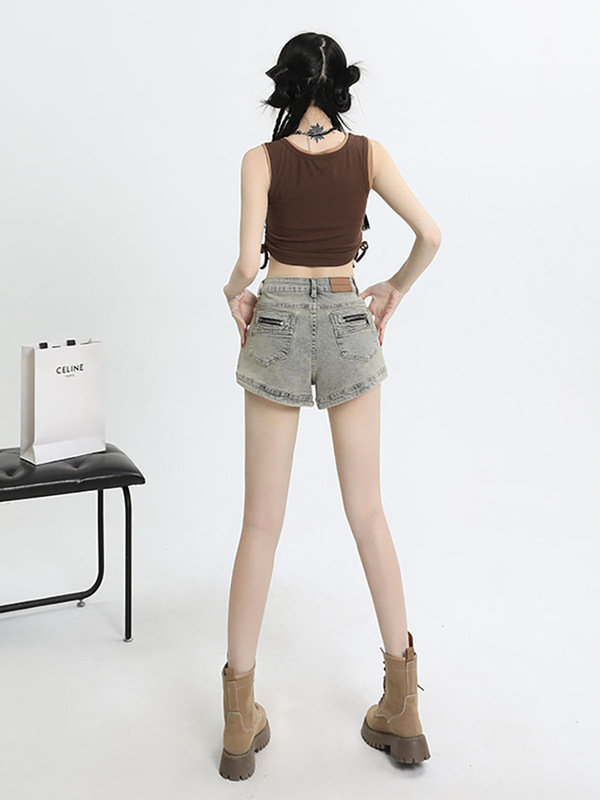 ハイウエストデニムスーパーショートパンツ女性のための夏 2025 新しいスリム A ラインデザインアメリカンホットガールホットパンツ薄いセクション|undefined