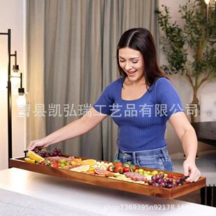 Cross-border Wooden Tray Long Deli Plate Multi-purpose Bathroom Shelf with Knife Holds Family Dinner Large Plate