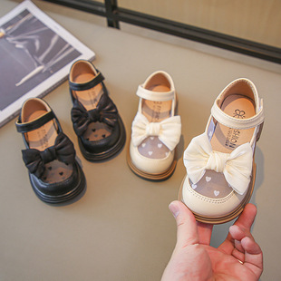 Girls Leather Shoes 2025 Spring and Summer New Little Girls Fashion Bow Princess Shoes Baby Girl Mesh Breathable Shoes