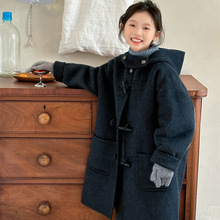 花与寻kids女童羊毛大衣2024新款冬季过膝宽松羊毛呢子毛呢外套潮