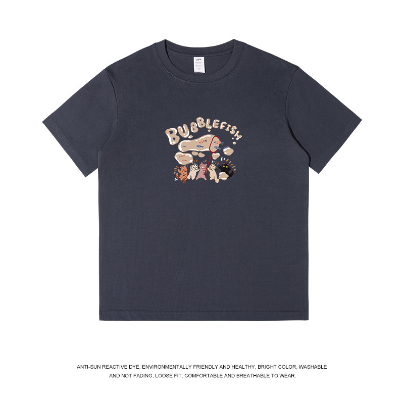 Camiseta de manga corta con estampado de burbujas de dibujos animados de estilo japonés para hombre, corte holgado, algodón puro, camiseta blanca para mujer, informal y versátil para verano. image 11