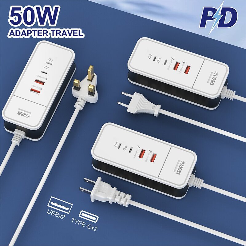 PD50W mobile phone charging plug-in dual usb dual typec multi-port fast charging charger European and American regulations four-in-one plug