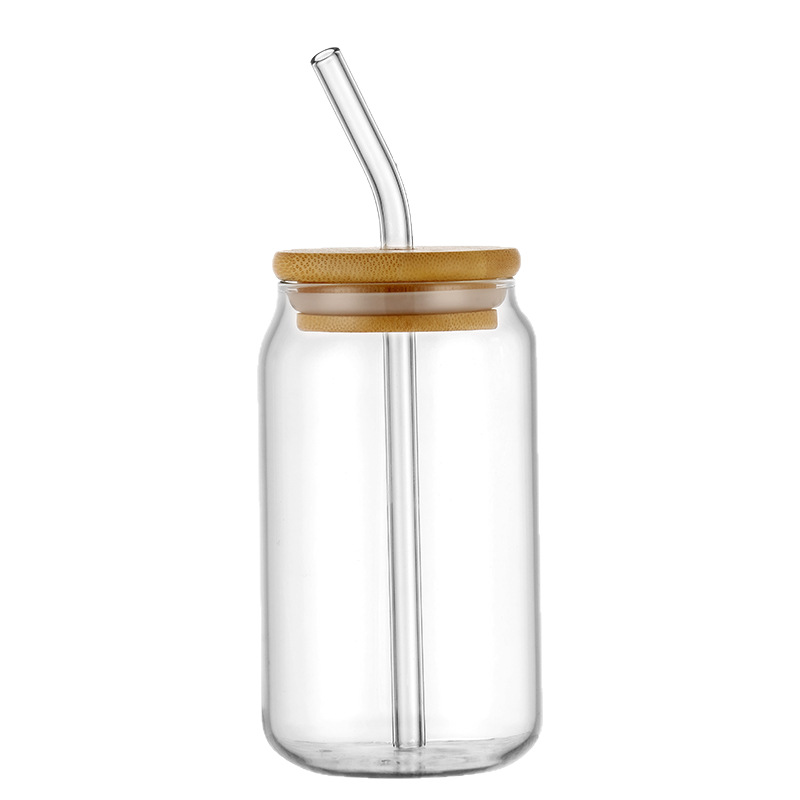 Vaso de vidrio de borosilicato alto con tapa de bambú, vaso transparente con pajita, vaso para bebidas y jugos resistente a altas temperaturas, gran capacidad