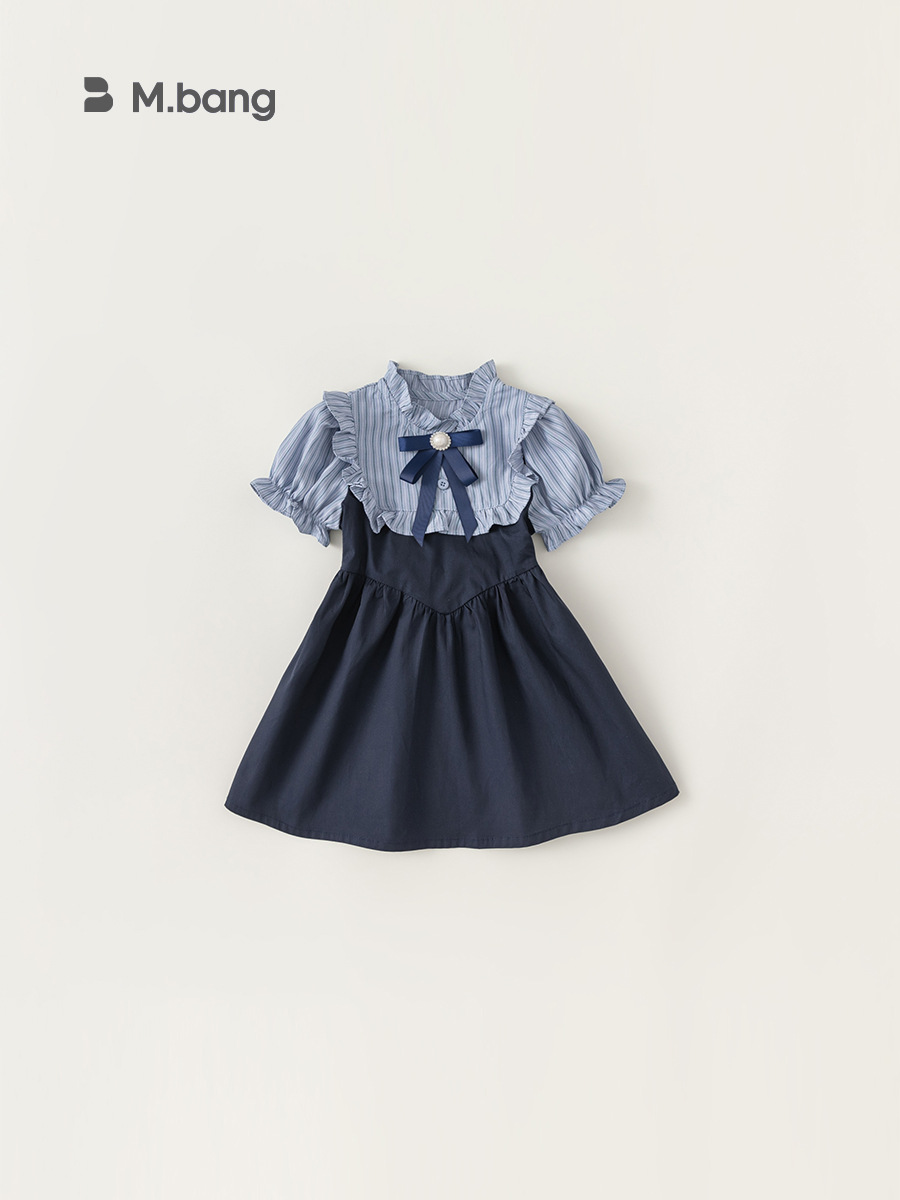 Youbao Children 's Clothing Girls Line Clothing Summer Academy style children' s fake two shirt dress Short Sleeve baby falda