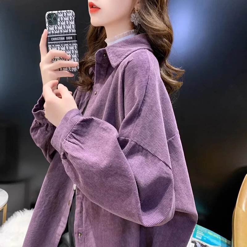 早秋装2025年新款大码女装开衫外套女薄款灯芯绒衬衫爆款洋气上衣|undefined