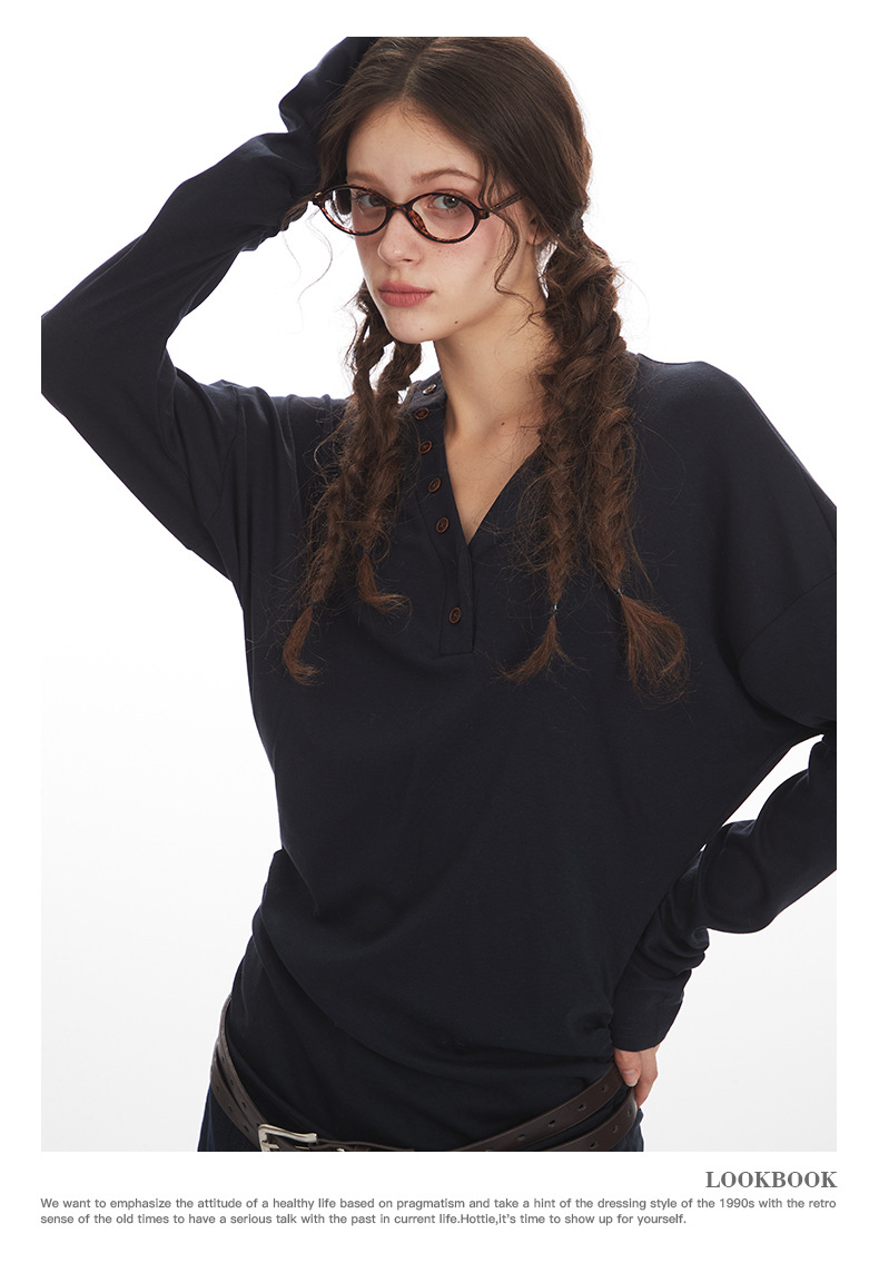 HeyHenry Women's V Neck Slim Fit Long Sleeve T-Shirt Designer Fashion for Autumn Suitable for Inner Layers_ecoleips.com
