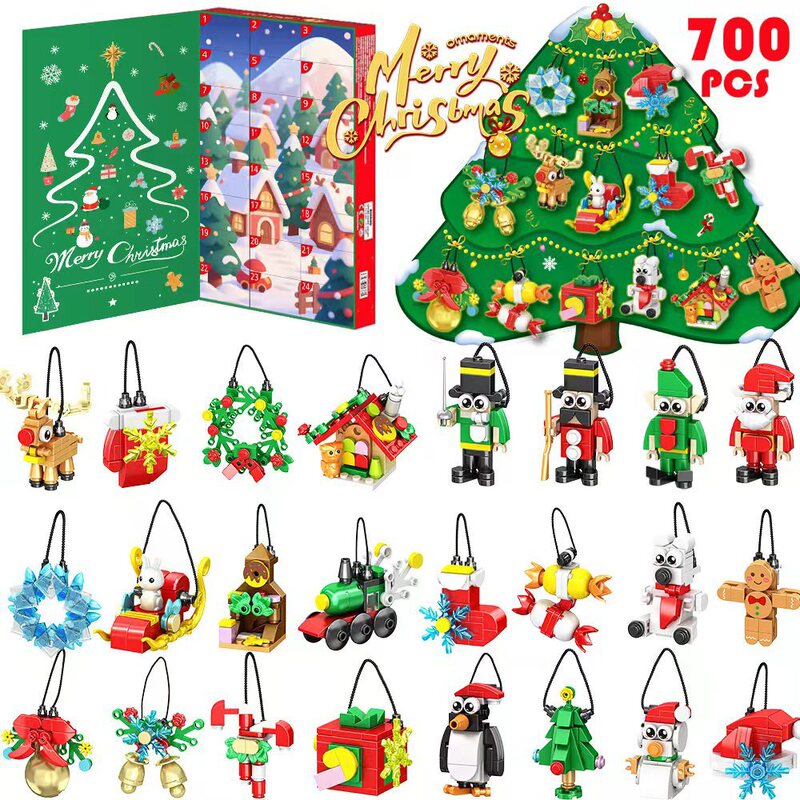 2025 Christmas Train Station Children's Toy Girl Christmas Train Station DIY Assembly Building Blocks Blind Box Cave Fun