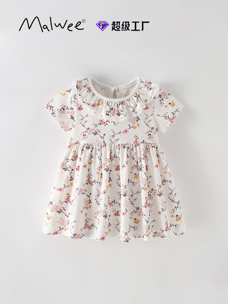 Vestido de niña malwee transfronterizo nuevo vestido de verano de manga corta vestido de princesa para niños pequeños y medianos europeos y americanos