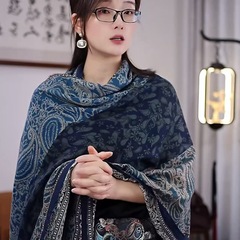 时尚棉麻质感防晒围巾披肩百搭柔软舒适保暖气质腰果花拼色长巾