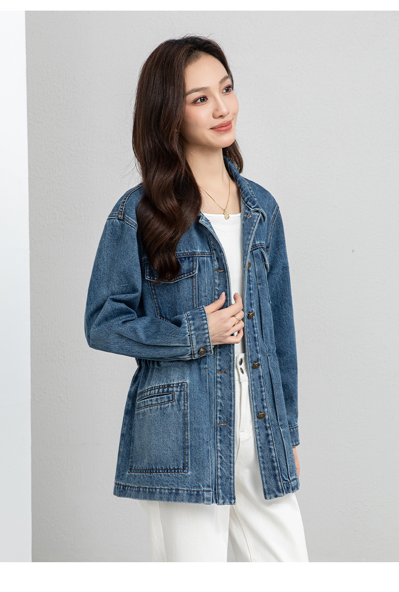 Áo khoác denim dáng dài phong cách workwear Mỹ cổ điển, form rộng thoải mái — xanh lam chi tiết 18