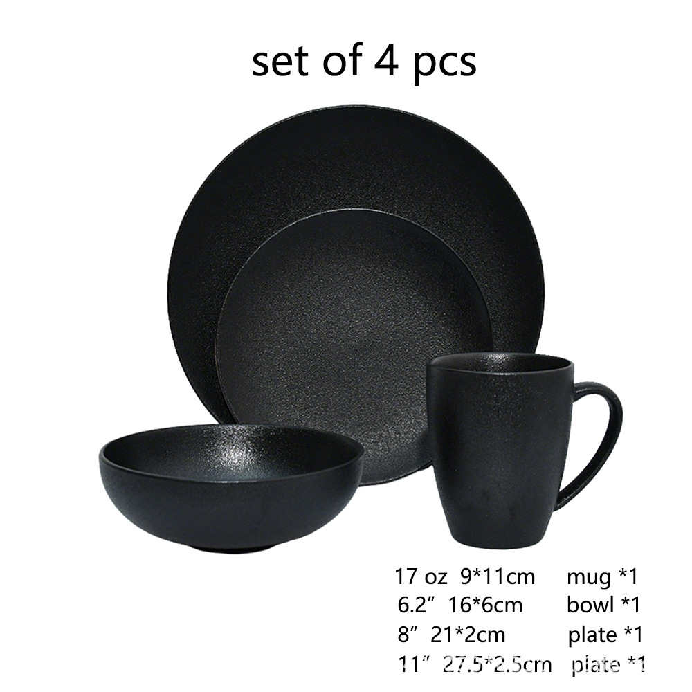 Ceramic black plates bowl dinnerware Set of 4 set de 16 piezas