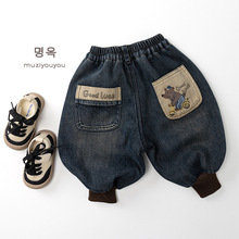 韩版儿童加绒加厚牛仔裤秋冬新款男童女童长裤保暖裤宝宝童装批发