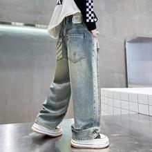 男童直筒牛仔裤薄款2025新款儿童中大童夏季宽松长裤韩版高街盈尚