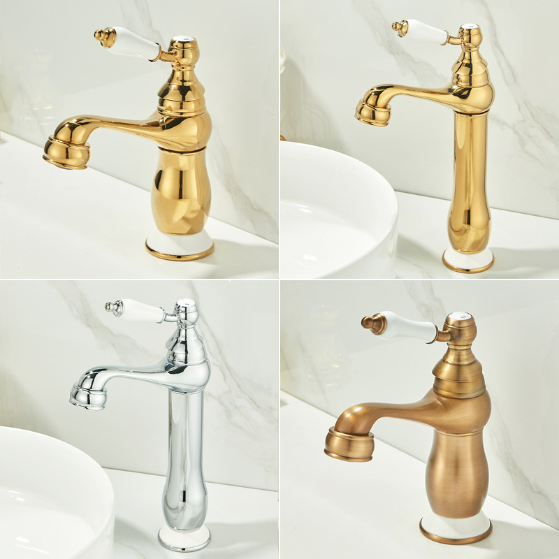 复古全铜单把洗手台上盆龙头洗脸盆陶瓷把手法式面盆冷热水龙头