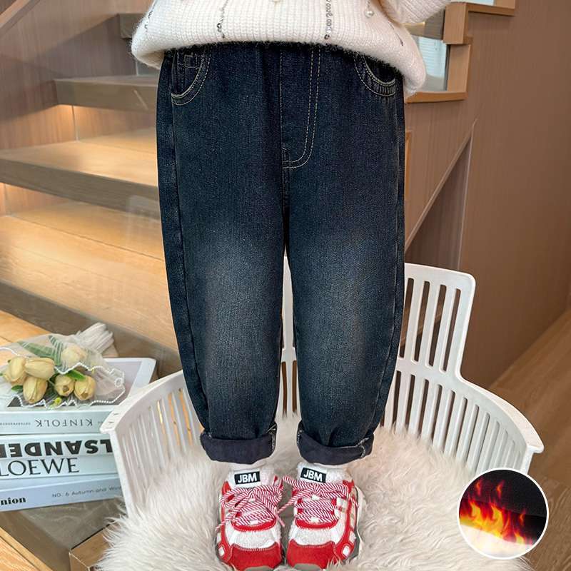 Nuevos jeans de invierno de niñas para niños en una sola pieza de pantalones de invierno para niños de estilo extranjero ropa de invierno casual más pantalones de pantalones