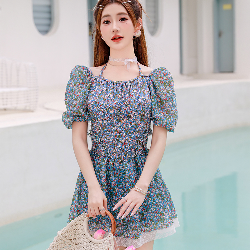 2025 nuevo traje de baño unidireccional femenino flor triturada cordón sexy cubrir la piel delgada moda de vacaciones traje de baño