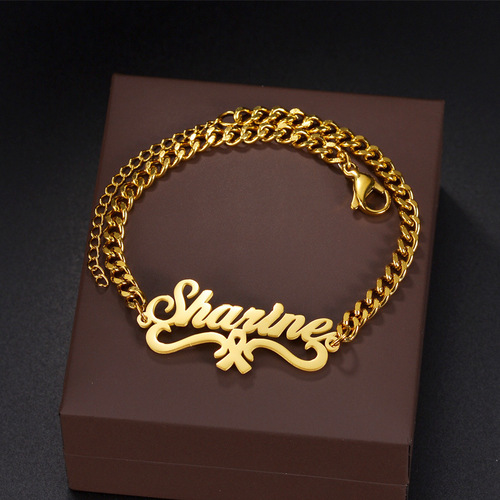 Customizable Cross-Border New Product Personalized Versatile Name Hollow English Letter Edge Lady Titanium Steel Bracelet