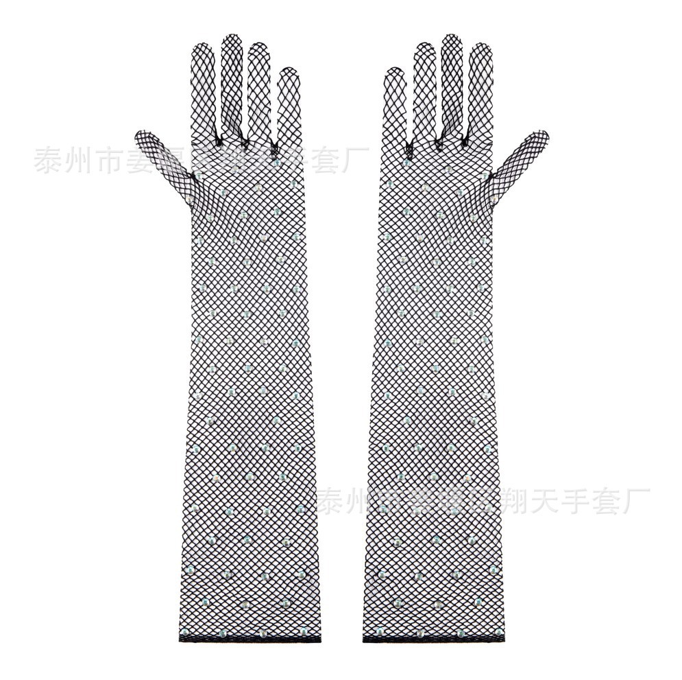 Moda europea y americana flash diamante malla disco retro malla negro elástico color diamante guantes eléctrica sílada ropa Accesorios