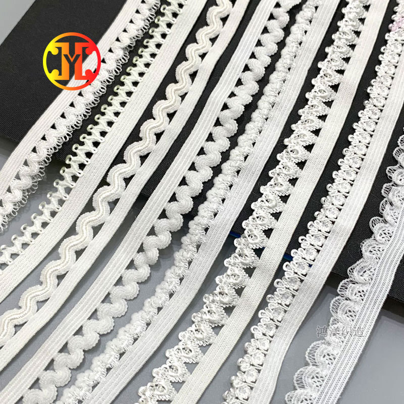 黑白漂白皇冠花弹力松紧带内衣内裤弹力织带头带船袜花边辅料批发