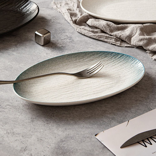 Stone grain quicksand fish plate household steamed fish plate oversized oval commercial tableware creative hotel porcelain ceramic restaurant