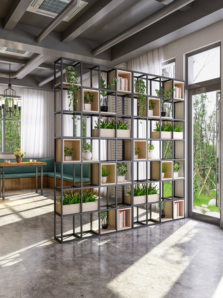 美式铁艺置物架落地客厅屏风展示架办公室隔断墙简易书架收纳架