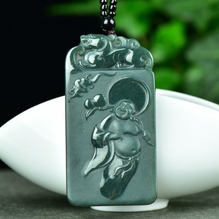 Xinjiang Hetian Jade Qingyu Big Belly Xiangyun Longevity Buddha Pagoda Qingding Chengyun Smiling Face Longevity Buddha Maitreya Buddha Pendant