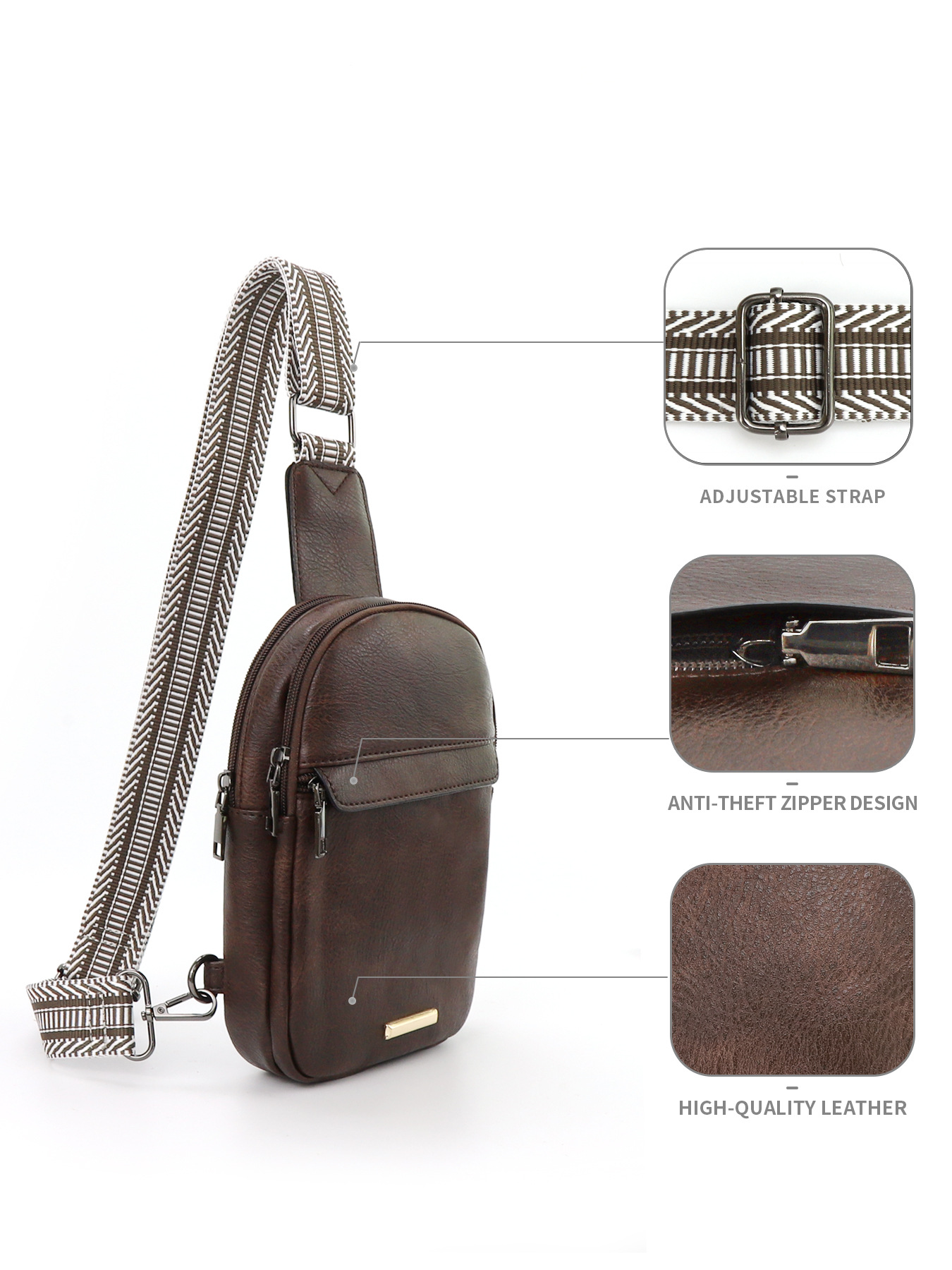 259g Weight Polyester Lining Material Zipper Closure Type Sling Strap Strap Type Fanny Pack Bags Type Daily Occasion Pu Leather Material Color Block Pattern All Seasons Season Unisex Gender Vintage Style Style Oval Shape Unisex Vintage Style Color Block Pu Leather Waist Bags 22
