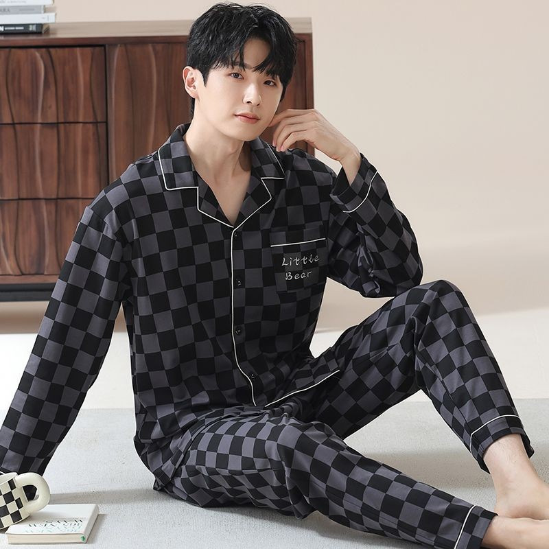 100% algodón de los hombres pijamas primavera y otoño pantalones de manga larga más tamaño suelto Otoño e Invierno traje homewear