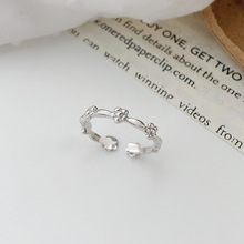 S925纯银爆款小清新花朵戒指女轻奢小众设计感精致指环代发