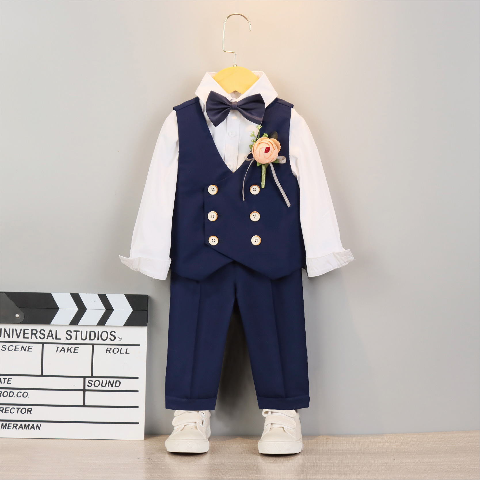 Jungen Anzug Set 3-teilig Blazer Weste Hose mit Hemd & Fliege für Geburtstagsfeier Hochzeit Festzug_voghion.com