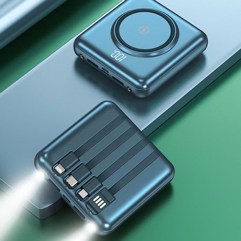 Fuente de alimentación móvil multicolor de salida multicable con cable de 20000 mAh mini con lámpara LED para teléfonos móviles en stock general