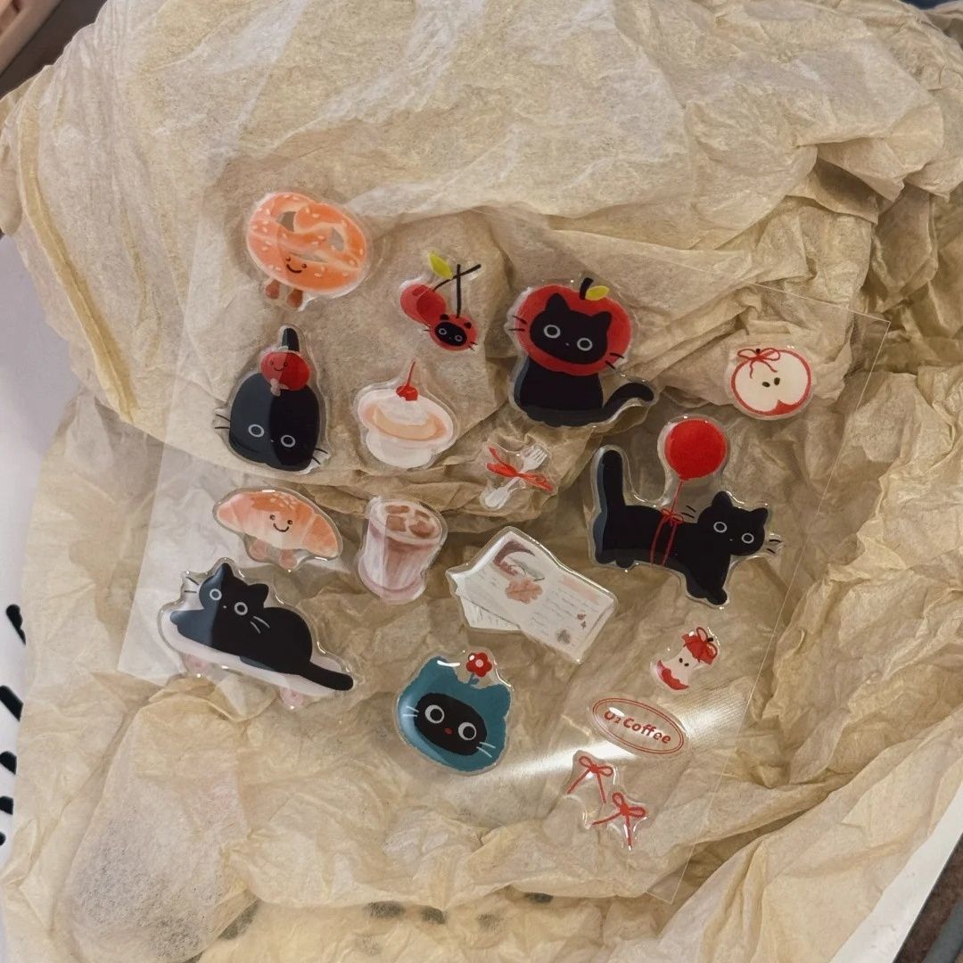 Pegatinas de bricolaje de gelatina estilo coreano ins pequeño gato negro Pegatinas de gelatina Cámara Teléfono móvil Computadora Pegatinas de gelatina Pegatinas de equipaje