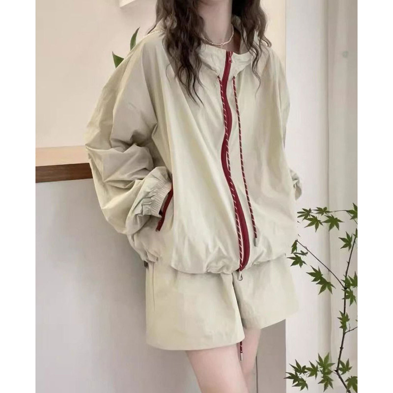 2025夏季新款防晒外套宽松休闲连帽运动服短裤套装女薄款两件套潮|undefined