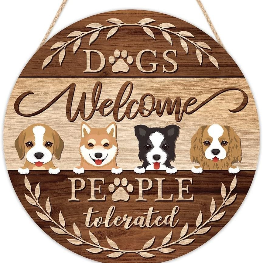 Perro creativo de madera placa Colgante placa colgante hogar placa colgante pared vacaciones puerta placa decoración bienvenida