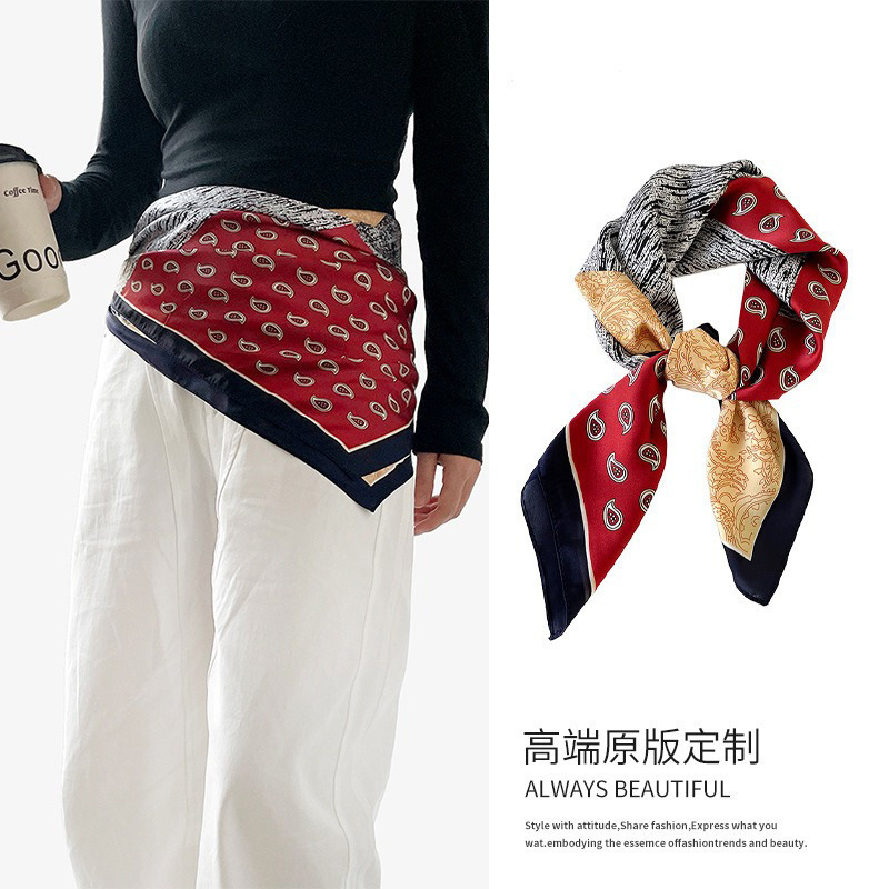 简约风黑色腰果花系腰丝巾腰带女小众高级感裙子装饰屁帘腰封配饰|undefined
