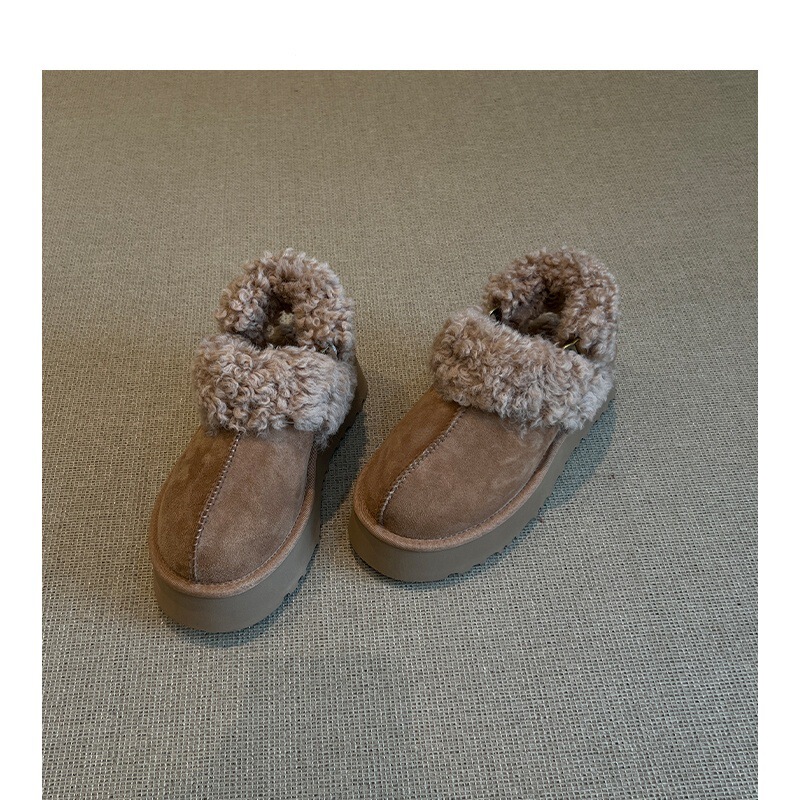 Fur-Lined Warm Ankle-Length Cotton Slippers 2026 Winter New Thick-Soled Height-Increasing Snow Boots for Women