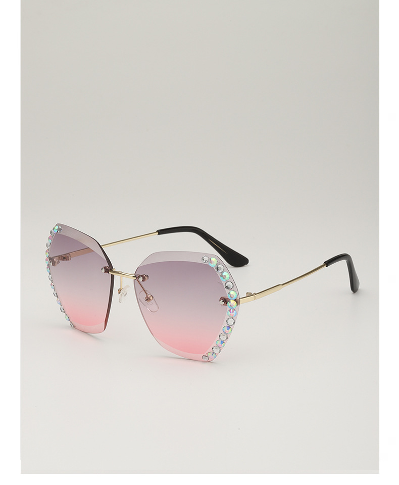 Gradient Color Pattern Women'S Gender Diamond Design Elegant Retro Gradient Color PC UV400 Protection Square Diamond Frameless Women's Sunglasses