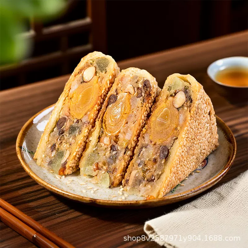 温州桥墩镇特产吴玉源鲜肉蛋黄肉松老式五仁手工芝麻大月饼批发
