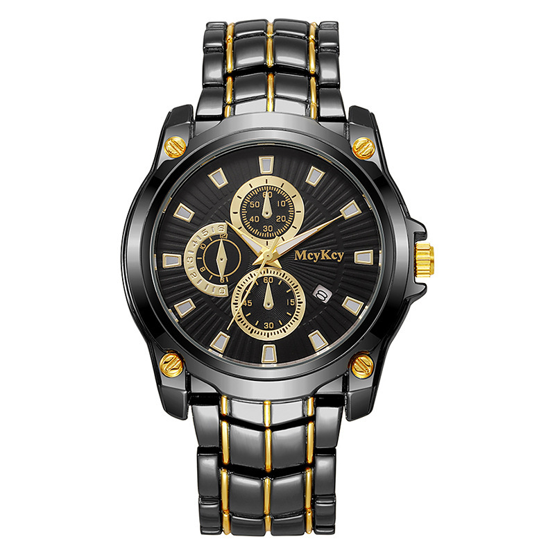 Nuevo reloj de correa de acero de pareja de aleación transfronteriza clásico negocio de tres ojos gran esfera impermeable fábrica de relojes de cuarzo al por mayor