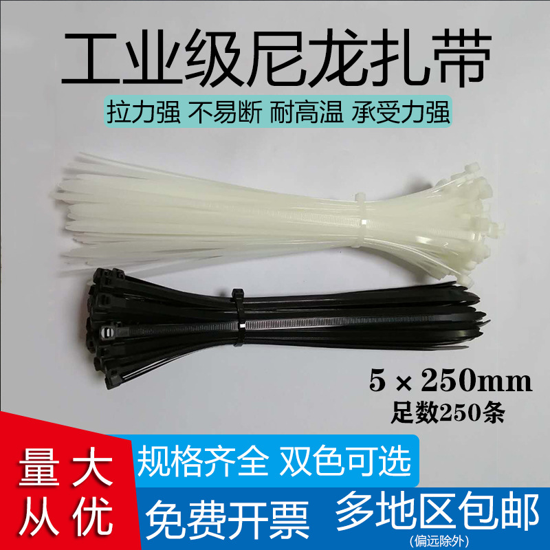 厂家供应黑白色5*250自锁尼龙环保塑料固定束线带 非标3.6mm 扎带