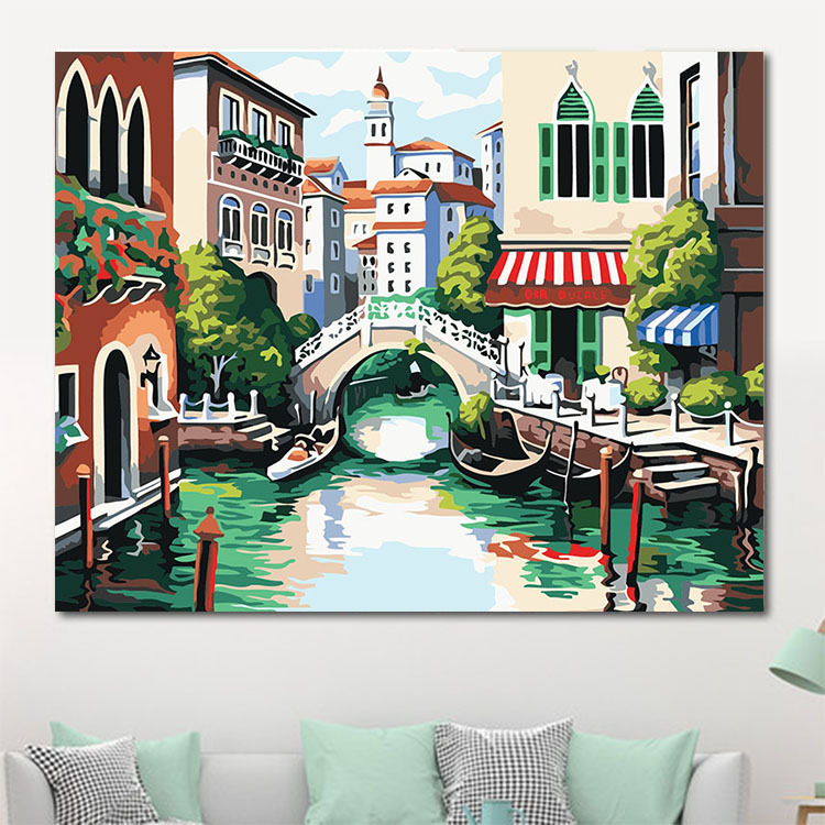 Pintura al óleo digital DIY al por mayor, paisaje costero, arquitectura, pintura decorativa para colgar en la sala de estar, pintura decorativa de villa costera, 30*40*5 image 15