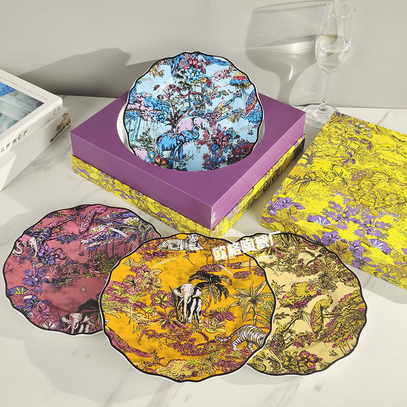 Cross-border Dijia limited jungle adventure series Indian elephant bone china western steak plate hotel table four-plate set