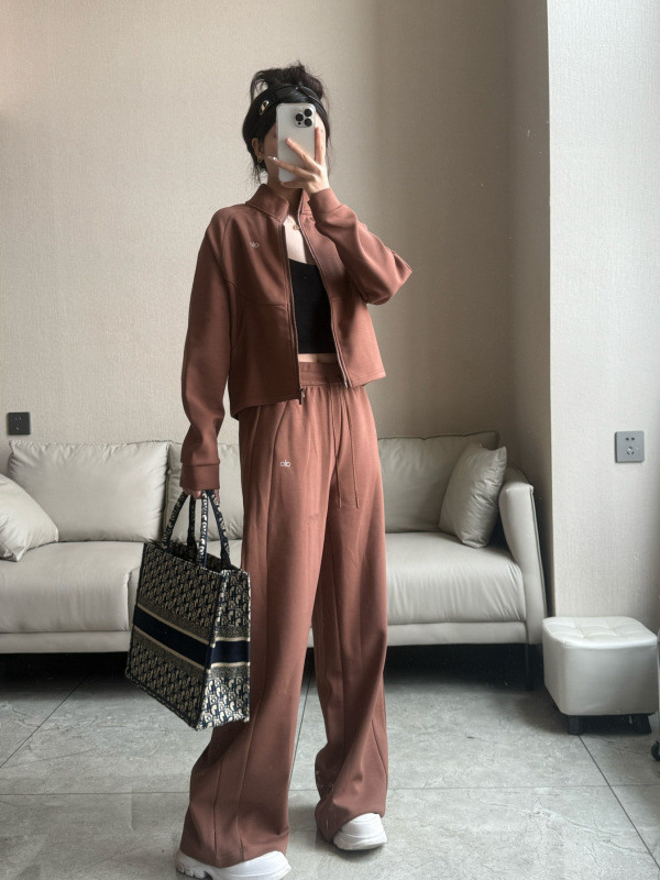 alo スポーツコート女性の春と秋のルーズカーディガンジッパートレーナーランニングフィットネスヨガ服トップパンツスーツ|undefined