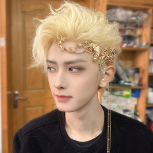 White gold men's wig short hair real hair all real hair front lace headgear need to be trimmed by yourself can be perm