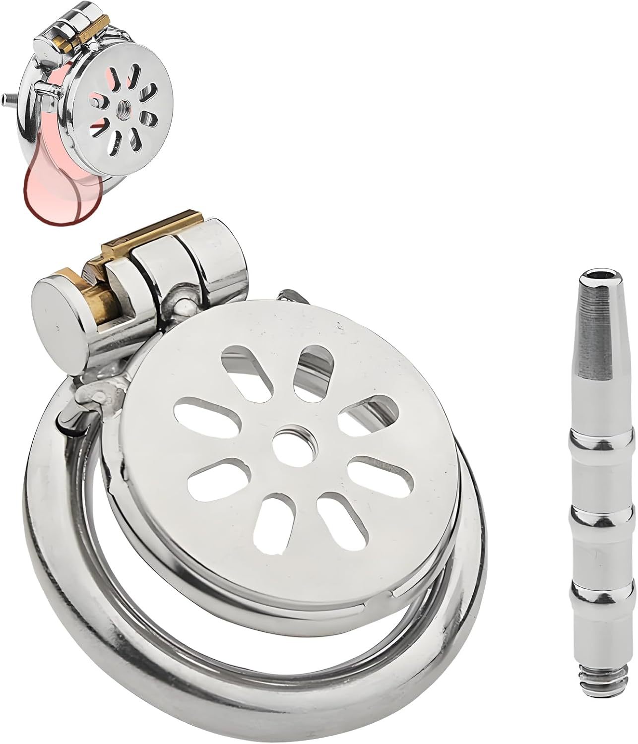 Men’s Stainless Steel Birdcage Chastity Cage with Lock, Manual Restraint Device — detail image 3